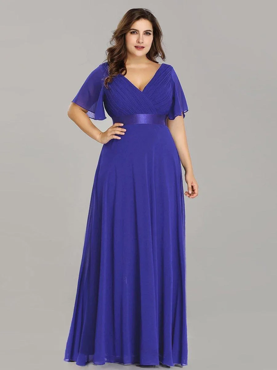 Robe de soirée élégante en mousseline à taille haute et manches courtes