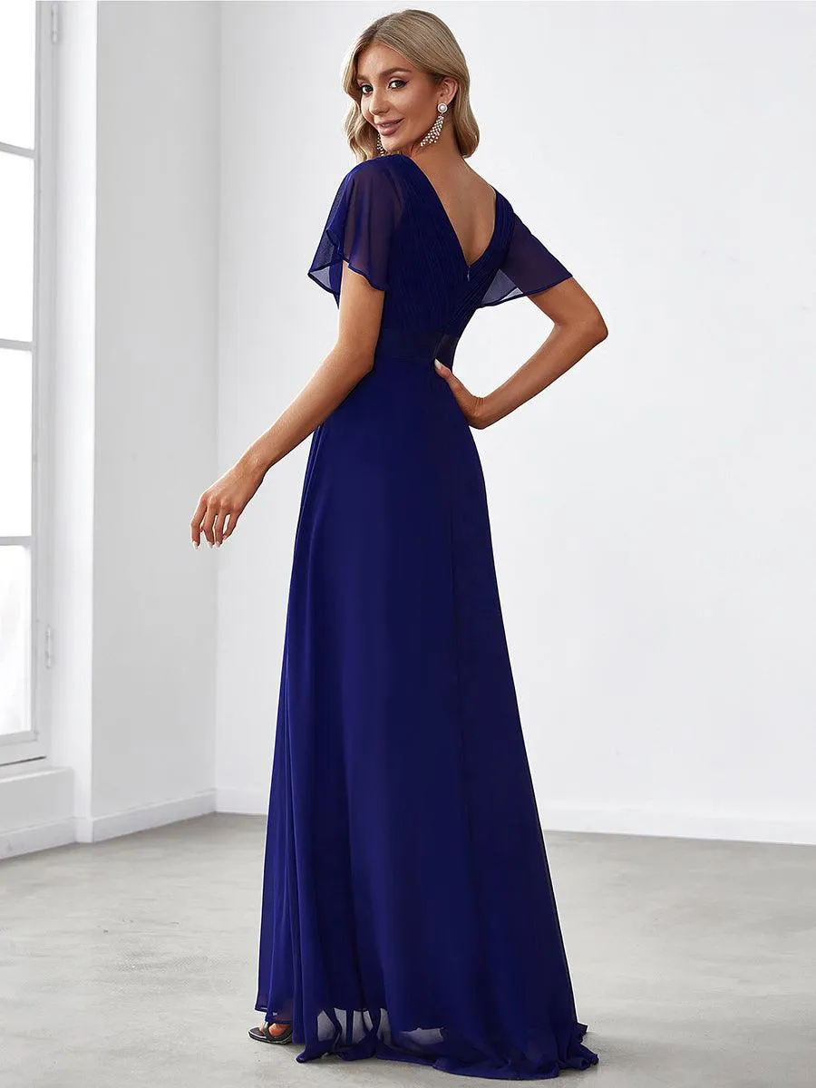 Robe de soirée élégante en mousseline à taille haute et manches courtes