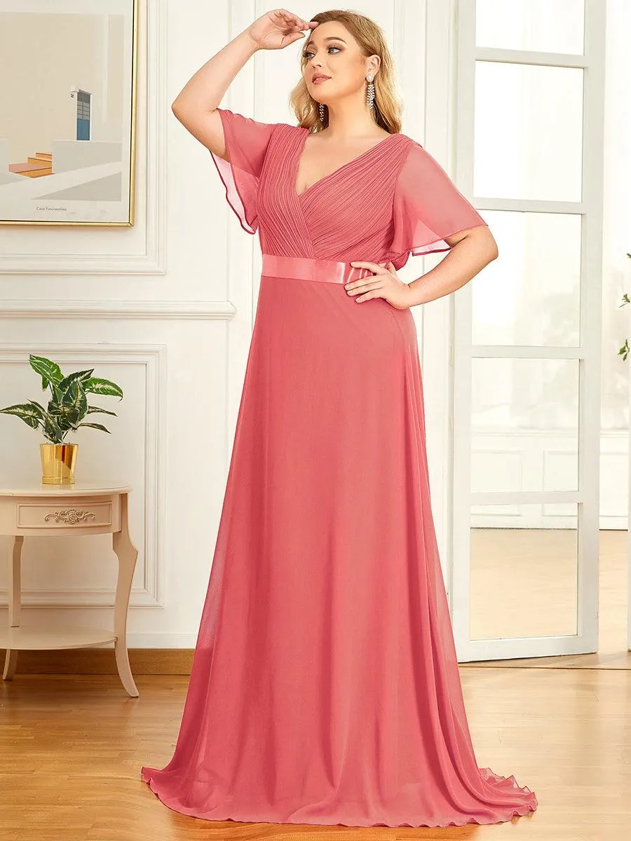 Robe de soirée élégante en mousseline à taille haute et manches courtes