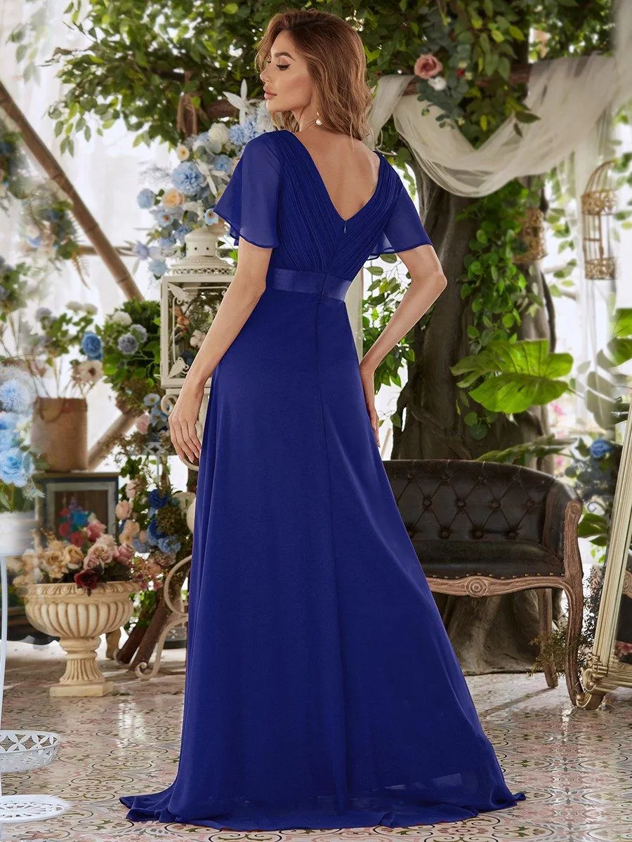 Robe de soirée élégante en mousseline à taille haute et manches courtes