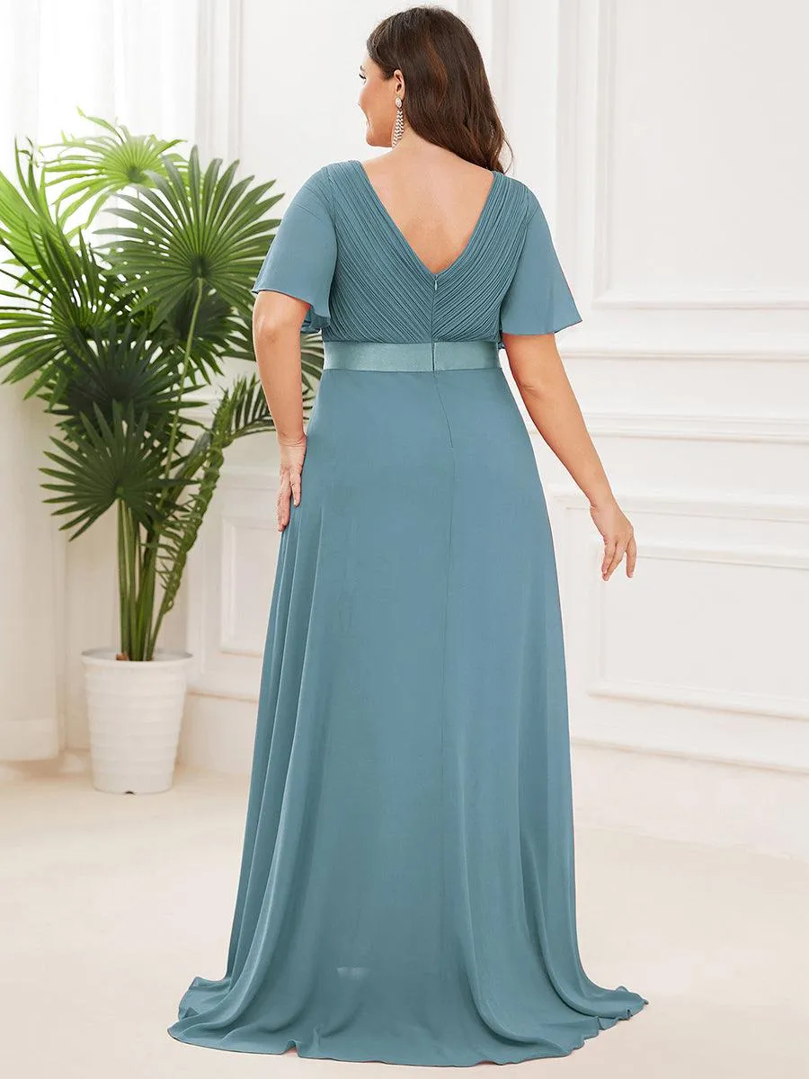 Robe de soirée élégante en mousseline à taille haute et manches courtes