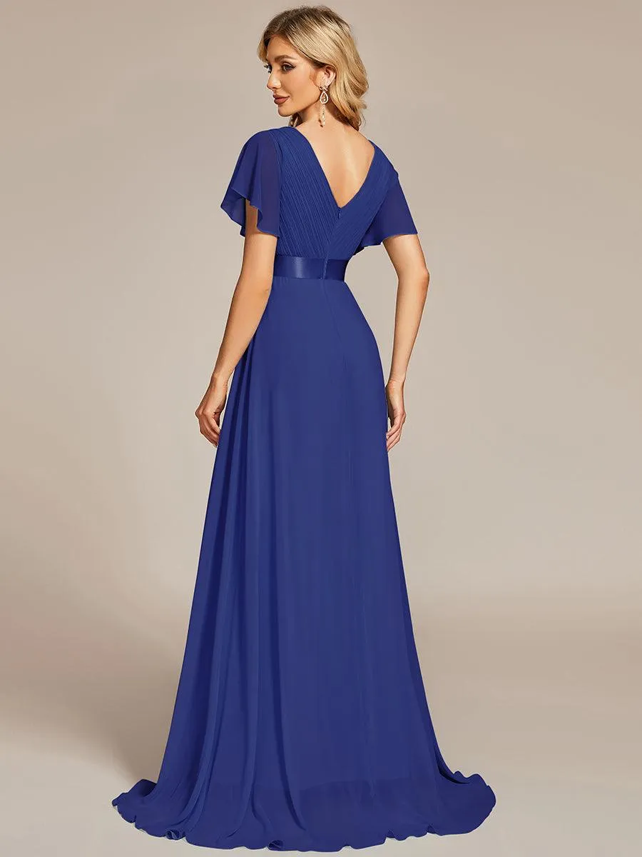 Robe de soirée élégante en mousseline à taille haute et manches courtes