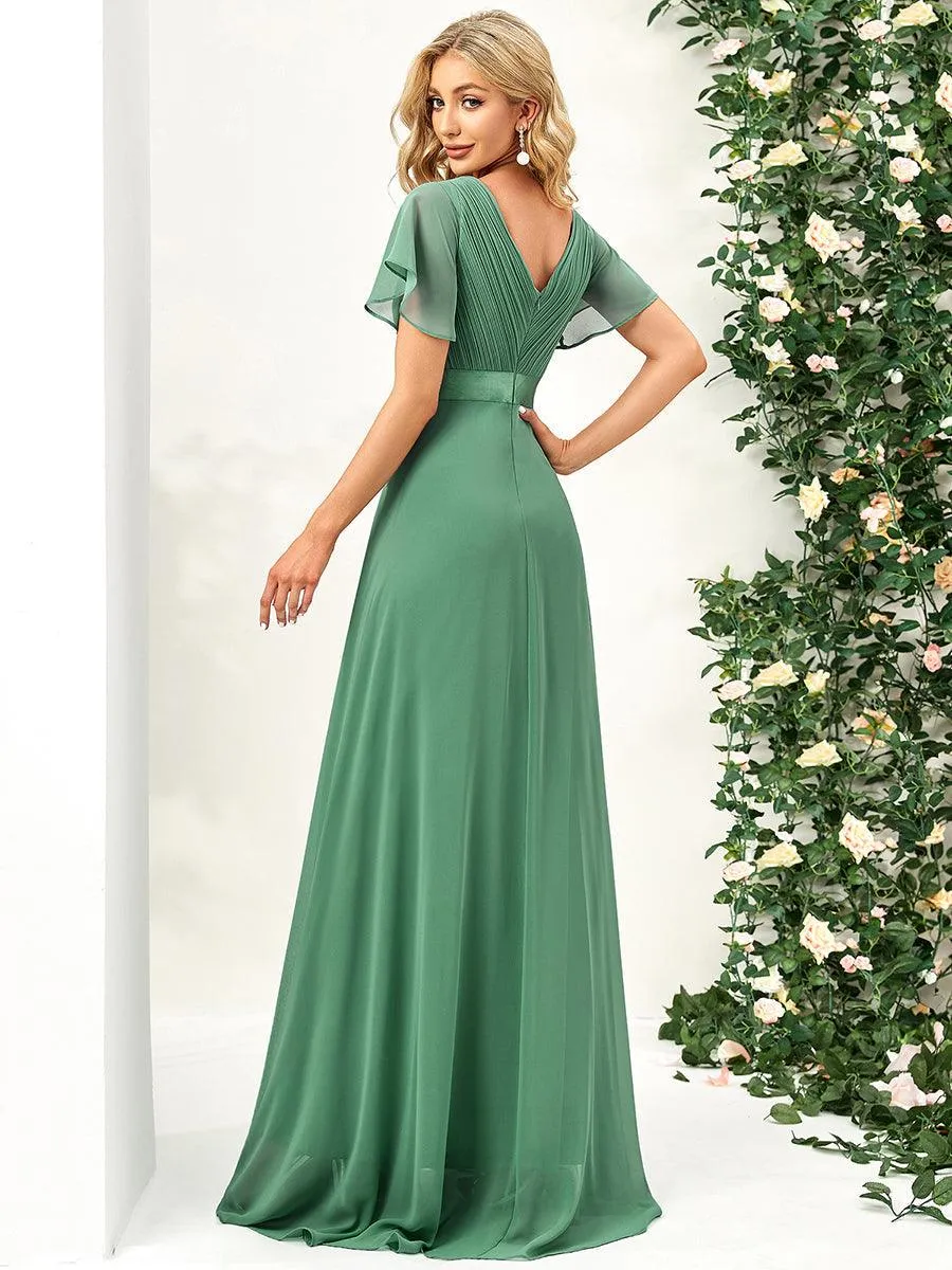 Robe de soirée élégante en mousseline à taille haute et manches courtes