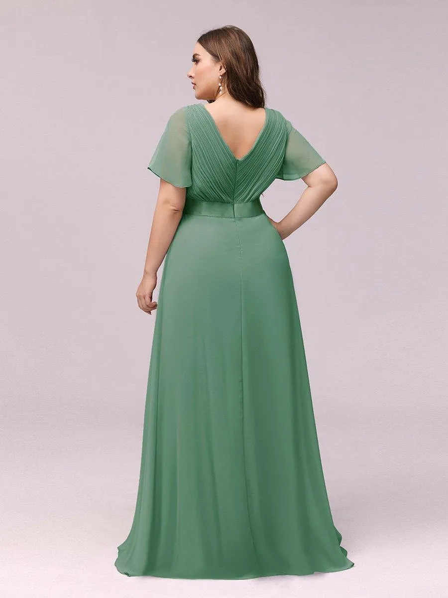 Robe de soirée élégante en mousseline à taille haute et manches courtes