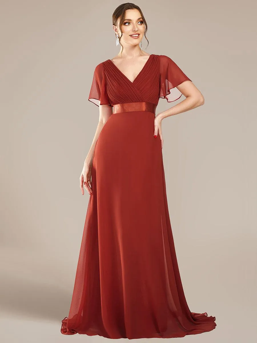 Robe de soirée élégante en mousseline à taille haute et manches courtes