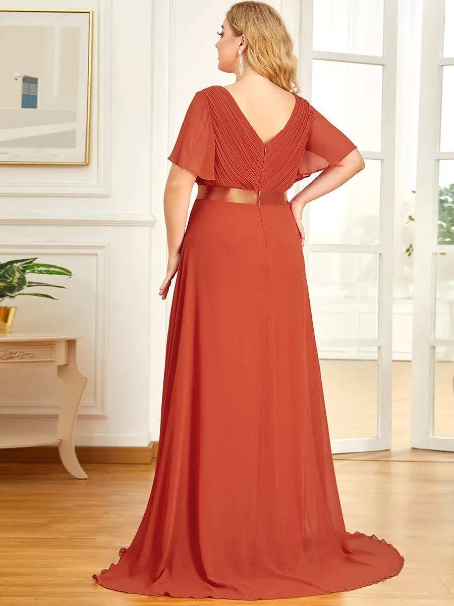 Robe de soirée élégante en mousseline à taille haute et manches courtes