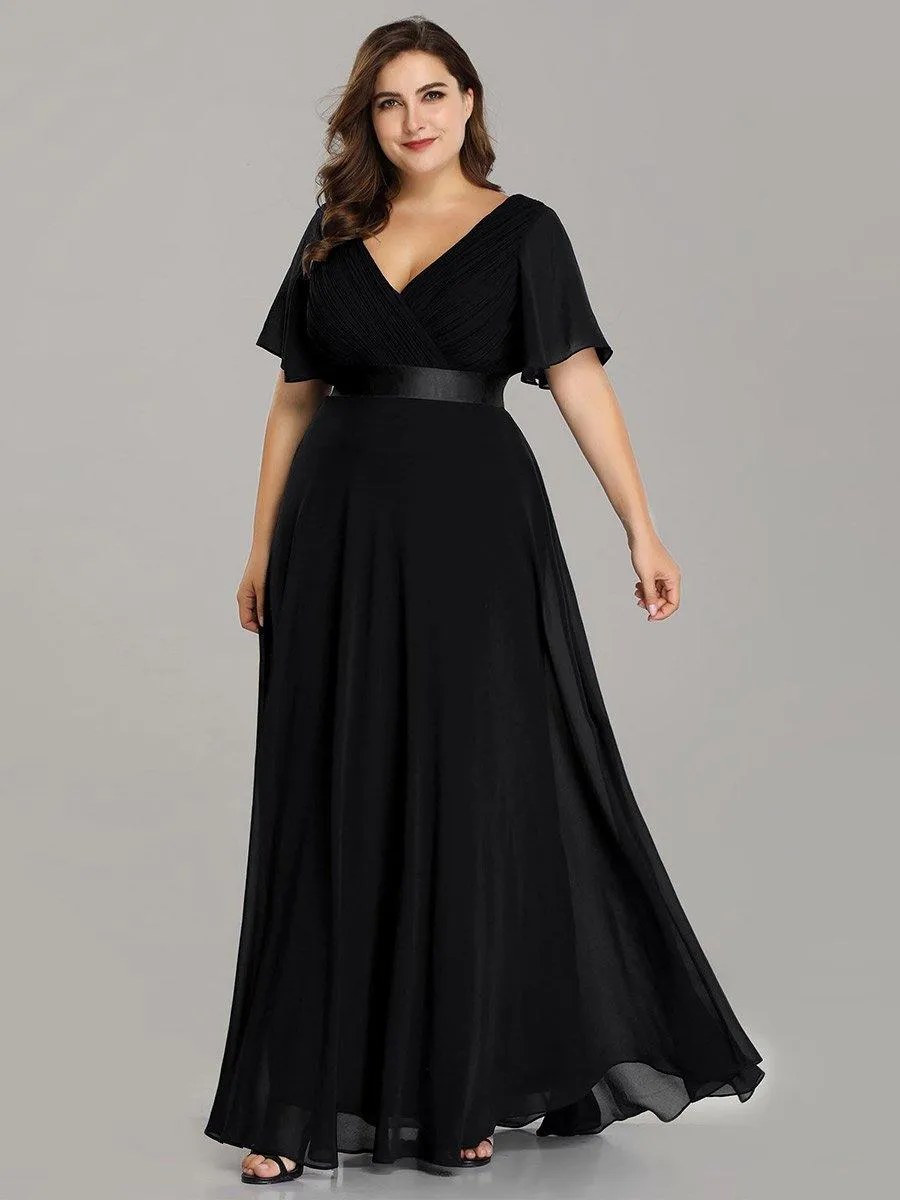 Robe de soirée élégante en mousseline à taille haute et manches courtes