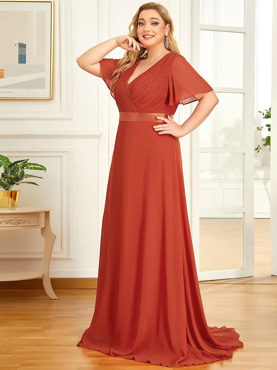 Robe de soirée élégante en mousseline à taille haute et manches courtes