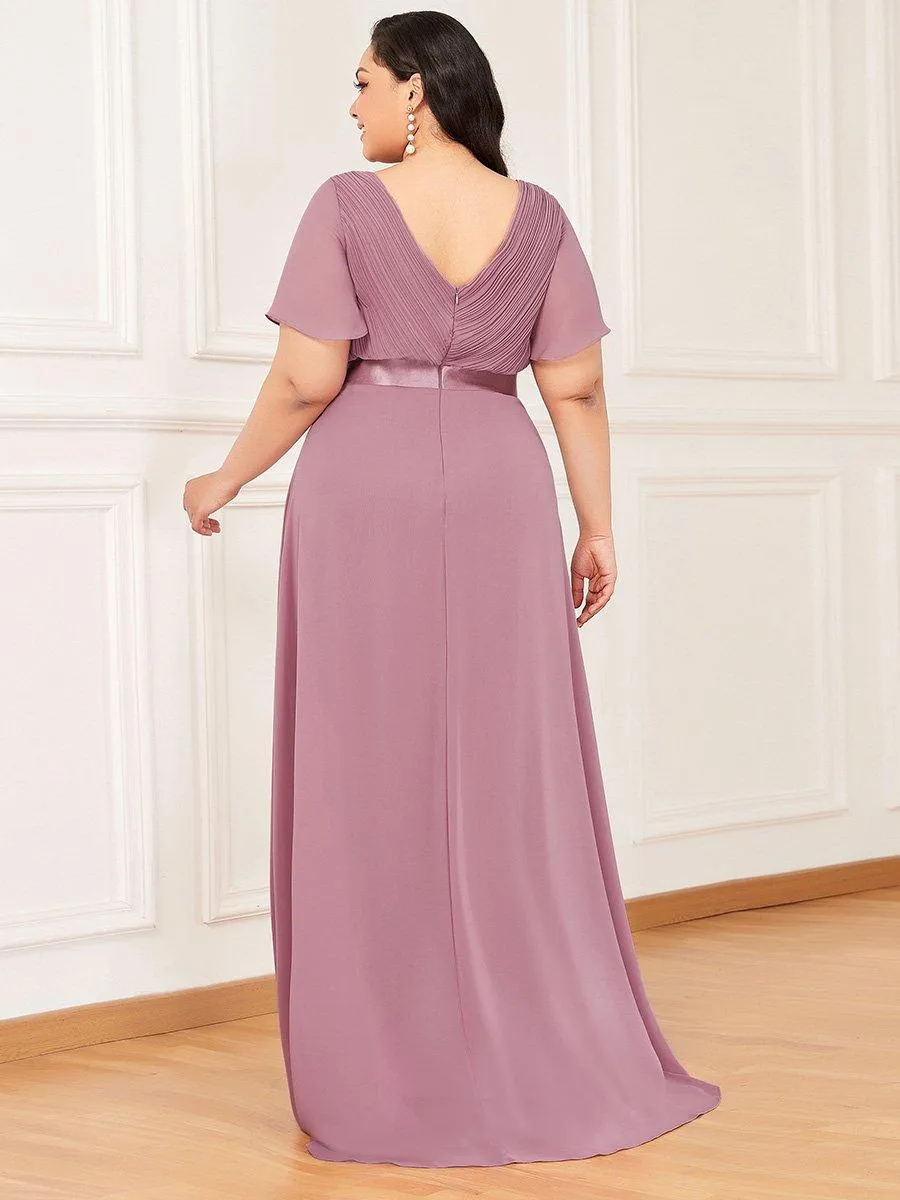 Robe de soirée élégante en mousseline à taille haute et manches courtes