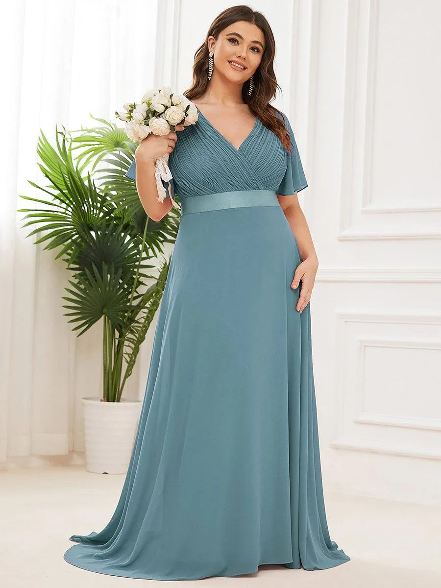 Robe de soirée élégante en mousseline à taille haute et manches courtes