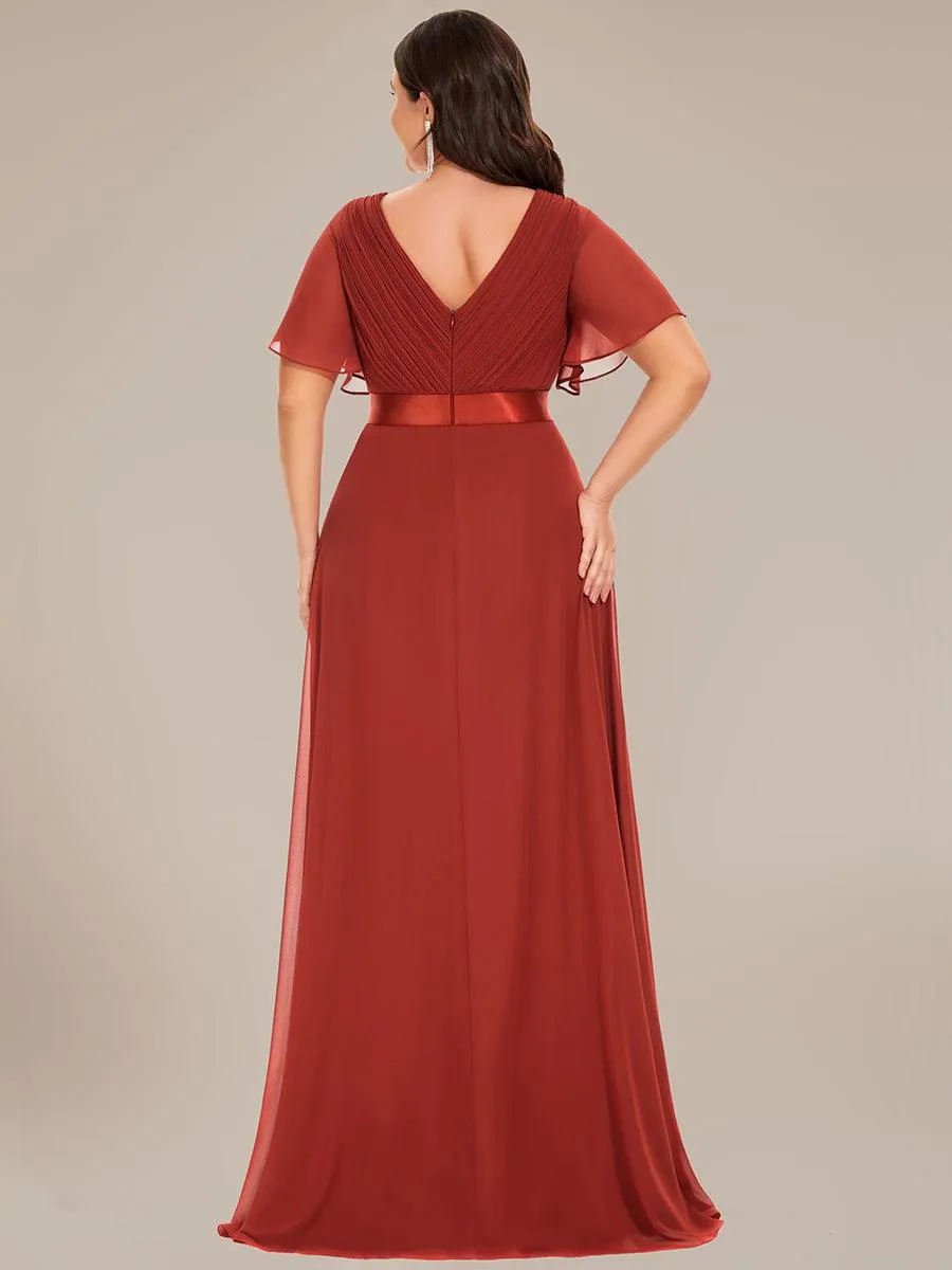 Robe de soirée élégante en mousseline à taille haute et manches courtes