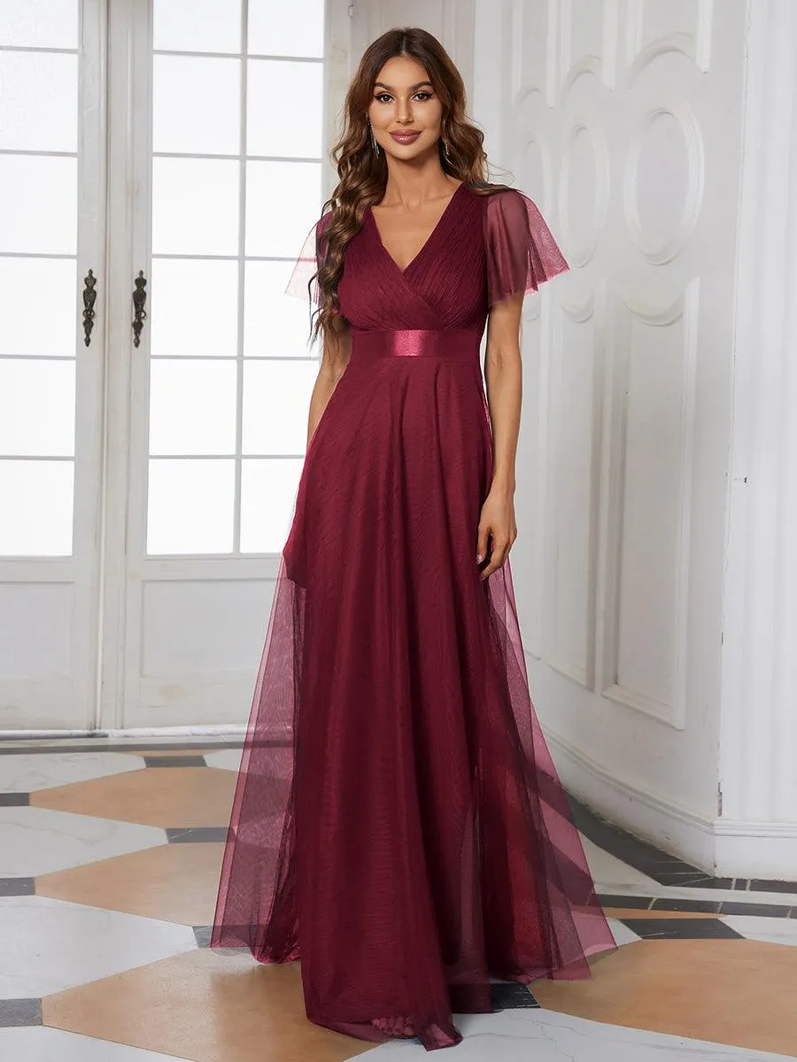 Robe de Soirée à manches courtes et à double col V pour femmes