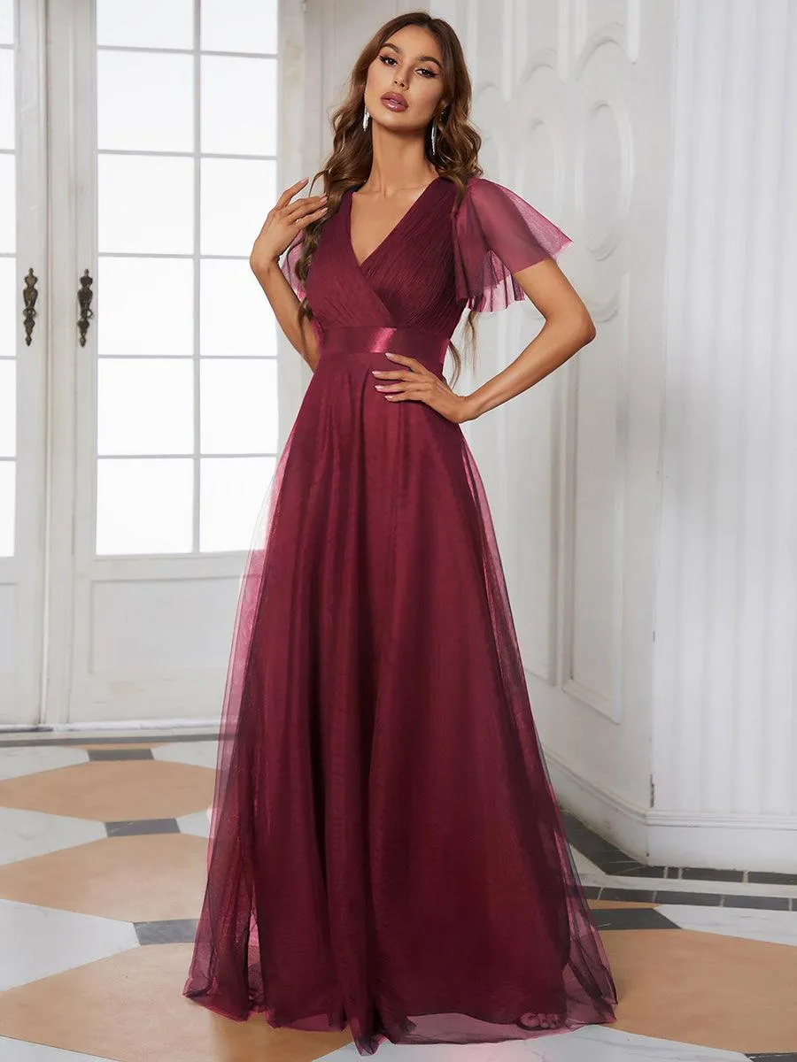 Robe de Soirée à manches courtes et à double col V pour femmes