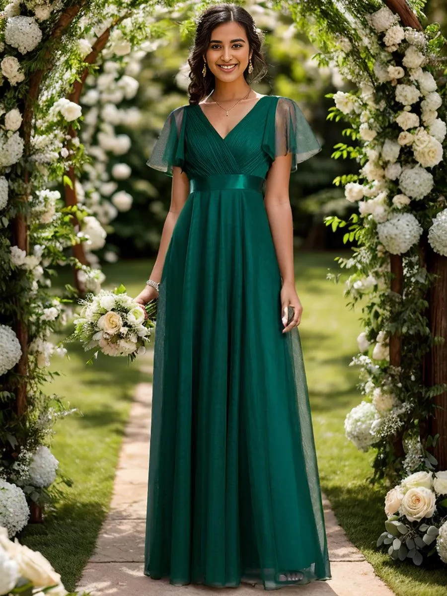 Robe de Soirée à manches courtes et à double col V pour femmes