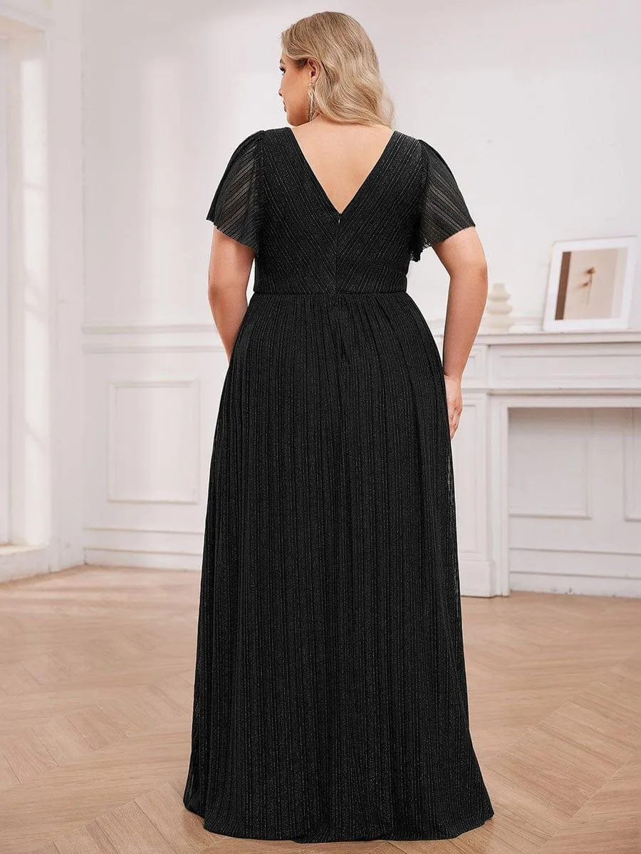 Robe de soirée transparente scintillante col en V taille empire manches courtes