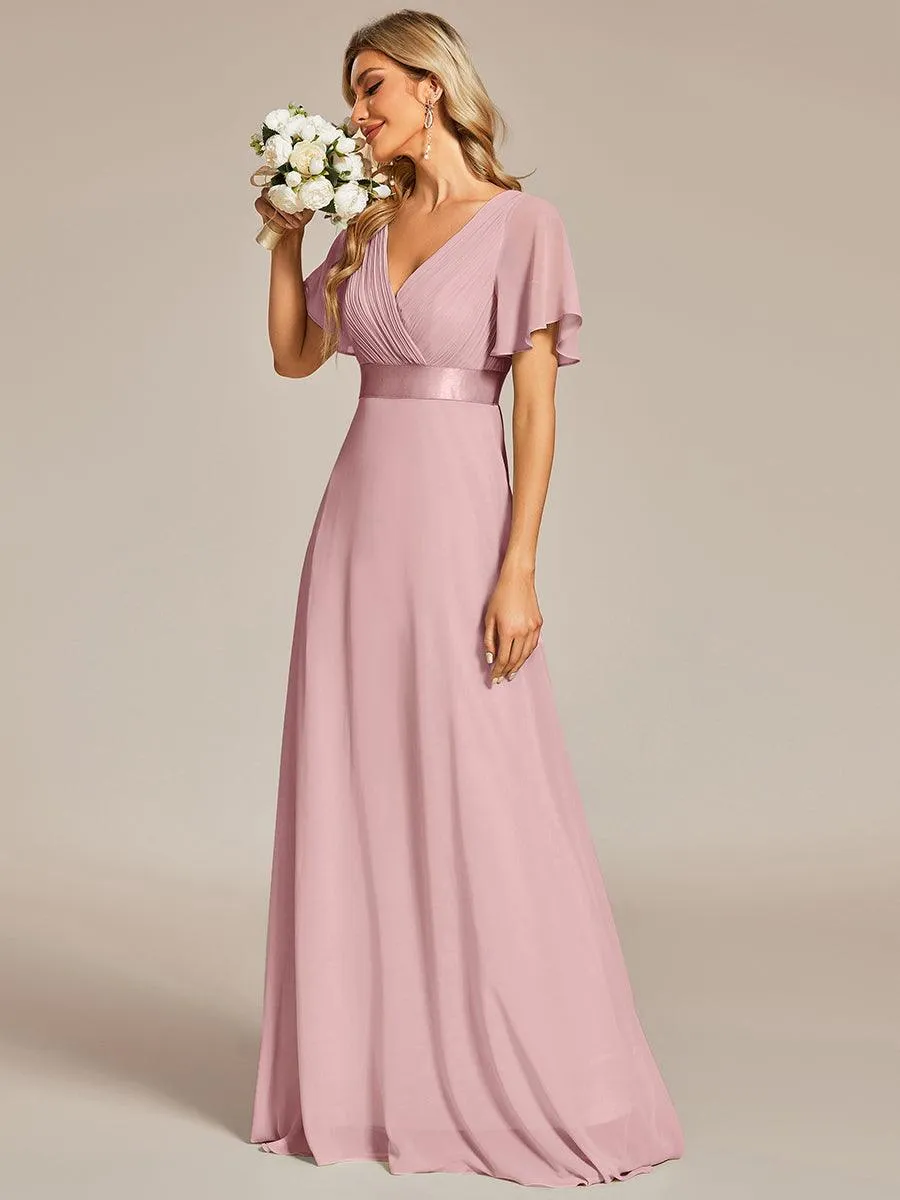 Robe Demoiselle d'Honneur Longue en Mousseline à Col en V