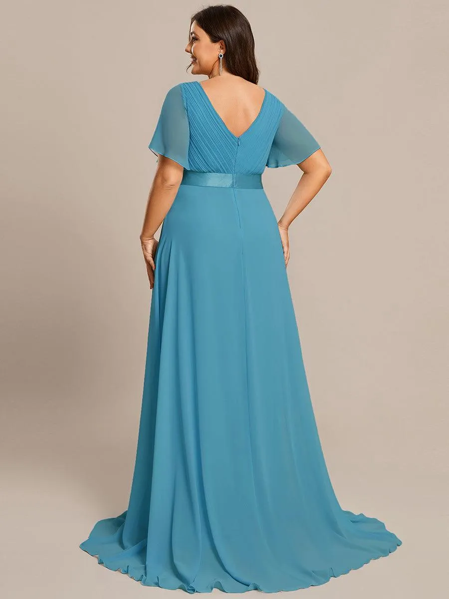 Robe Demoiselle d'Honneur Longue en Mousseline à Col en V