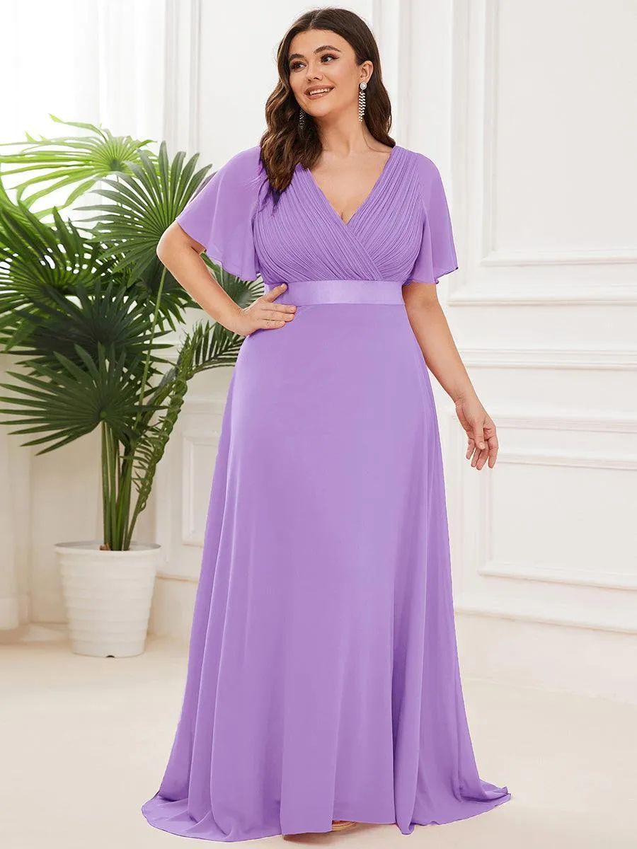 Robe Demoiselle d'Honneur Longue en Mousseline à Col en V