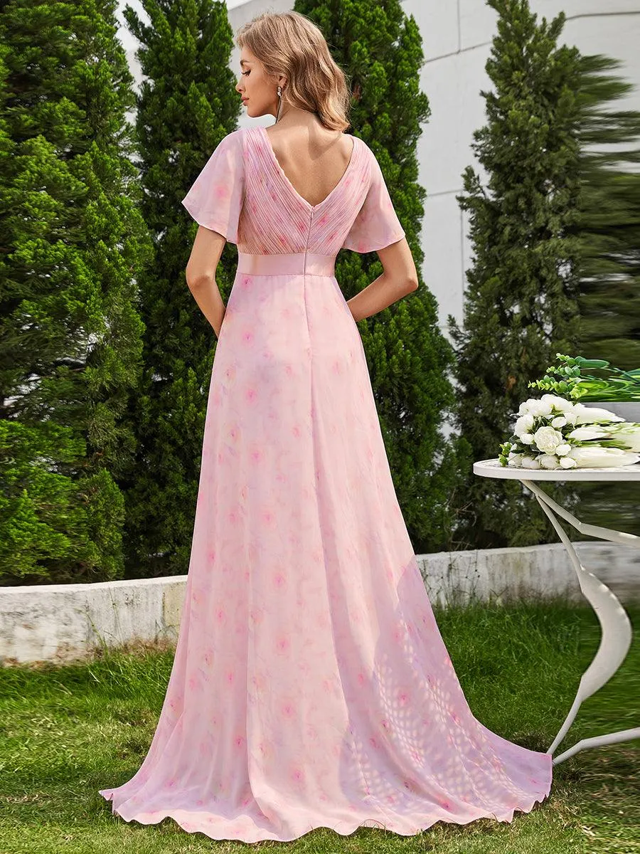Robe Demoiselle d'Honneur Longue en Mousseline à Col en V