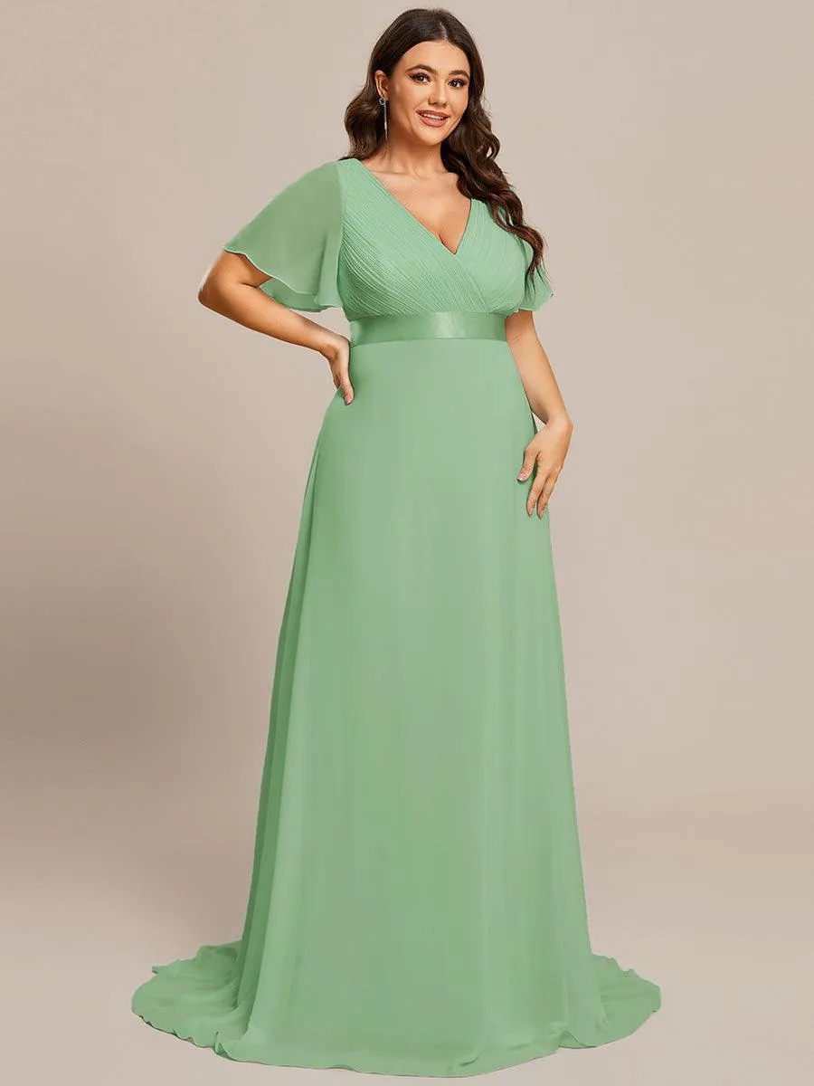 Robe Demoiselle d'Honneur Longue en Mousseline à Col en V