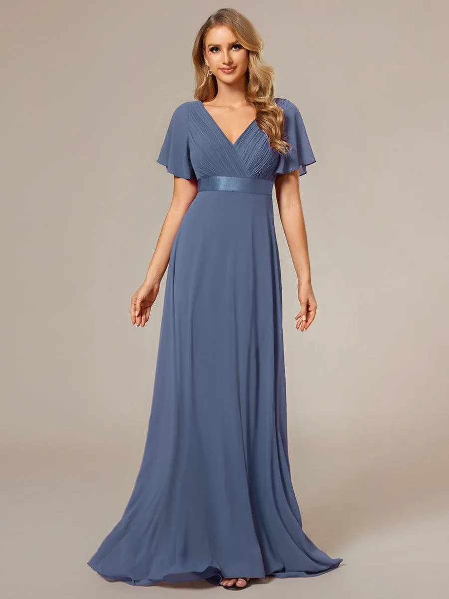 Robe Demoiselle d'Honneur Longue en Mousseline à Col en V