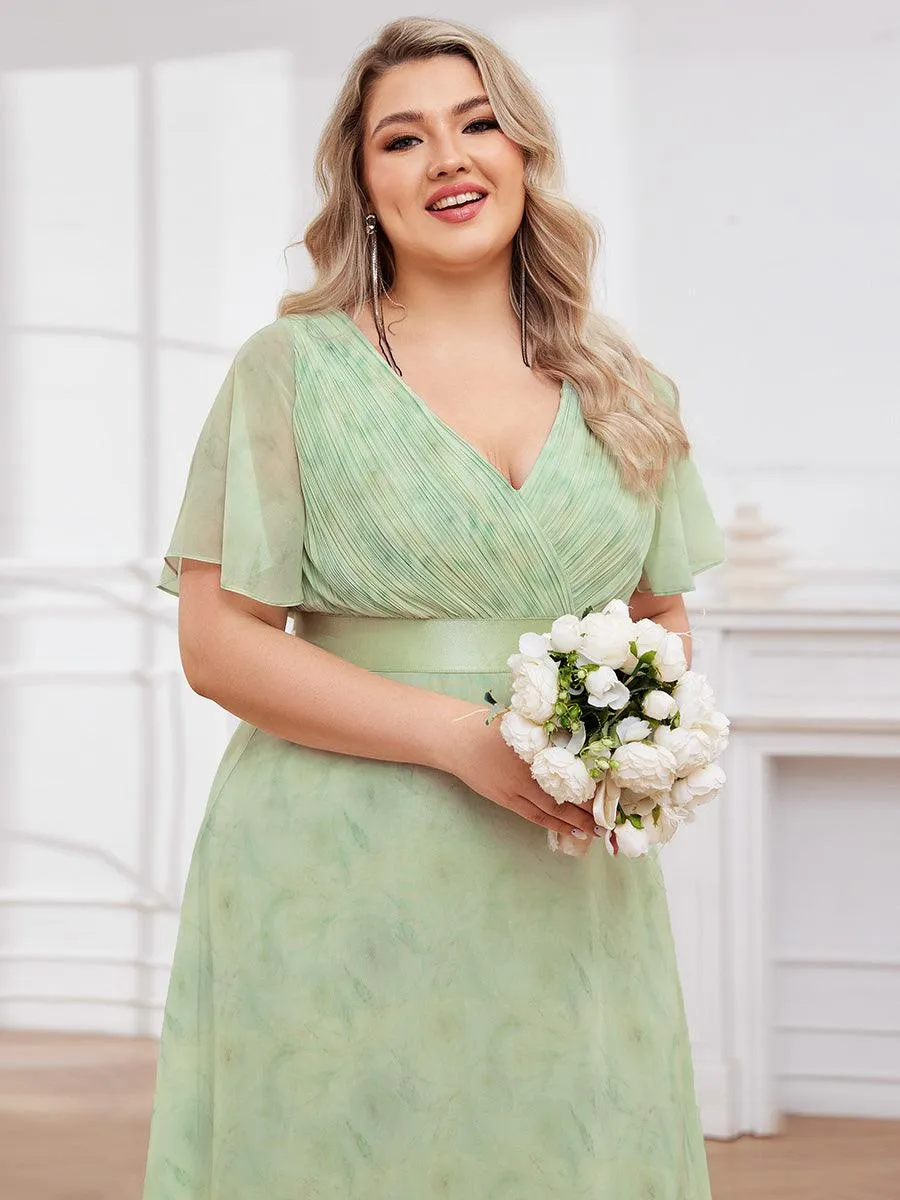 Robe Demoiselle d'Honneur Longue en Mousseline à Col en V