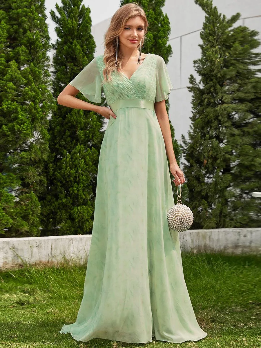 Robe Demoiselle d'Honneur Longue en Mousseline à Col en V