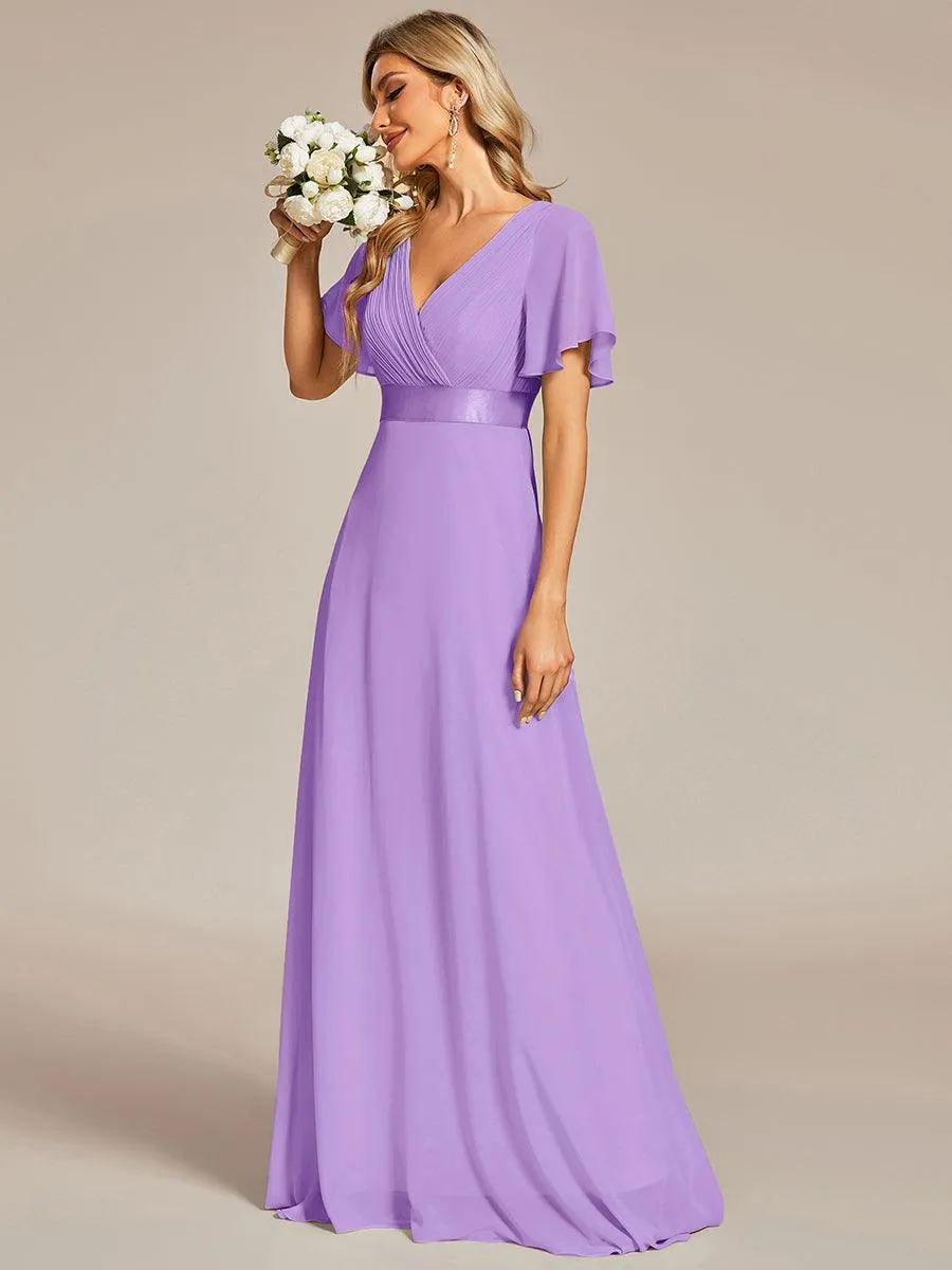 Robe Demoiselle d'Honneur Longue en Mousseline à Col en V