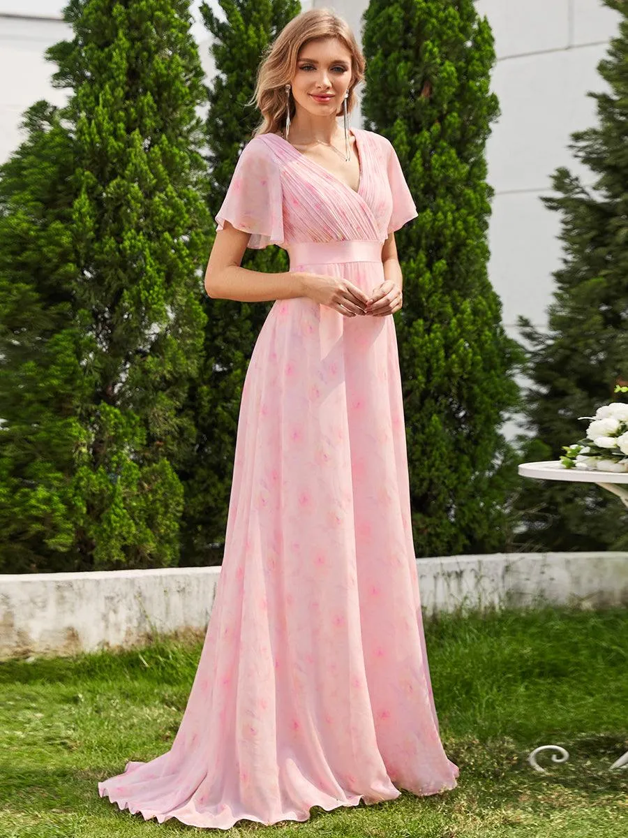 Robe Demoiselle d'Honneur Longue en Mousseline à Col en V