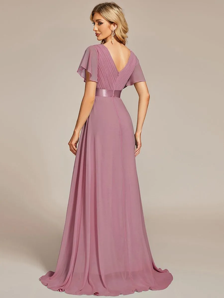 Robe Demoiselle d'Honneur Longue en Mousseline à Col en V