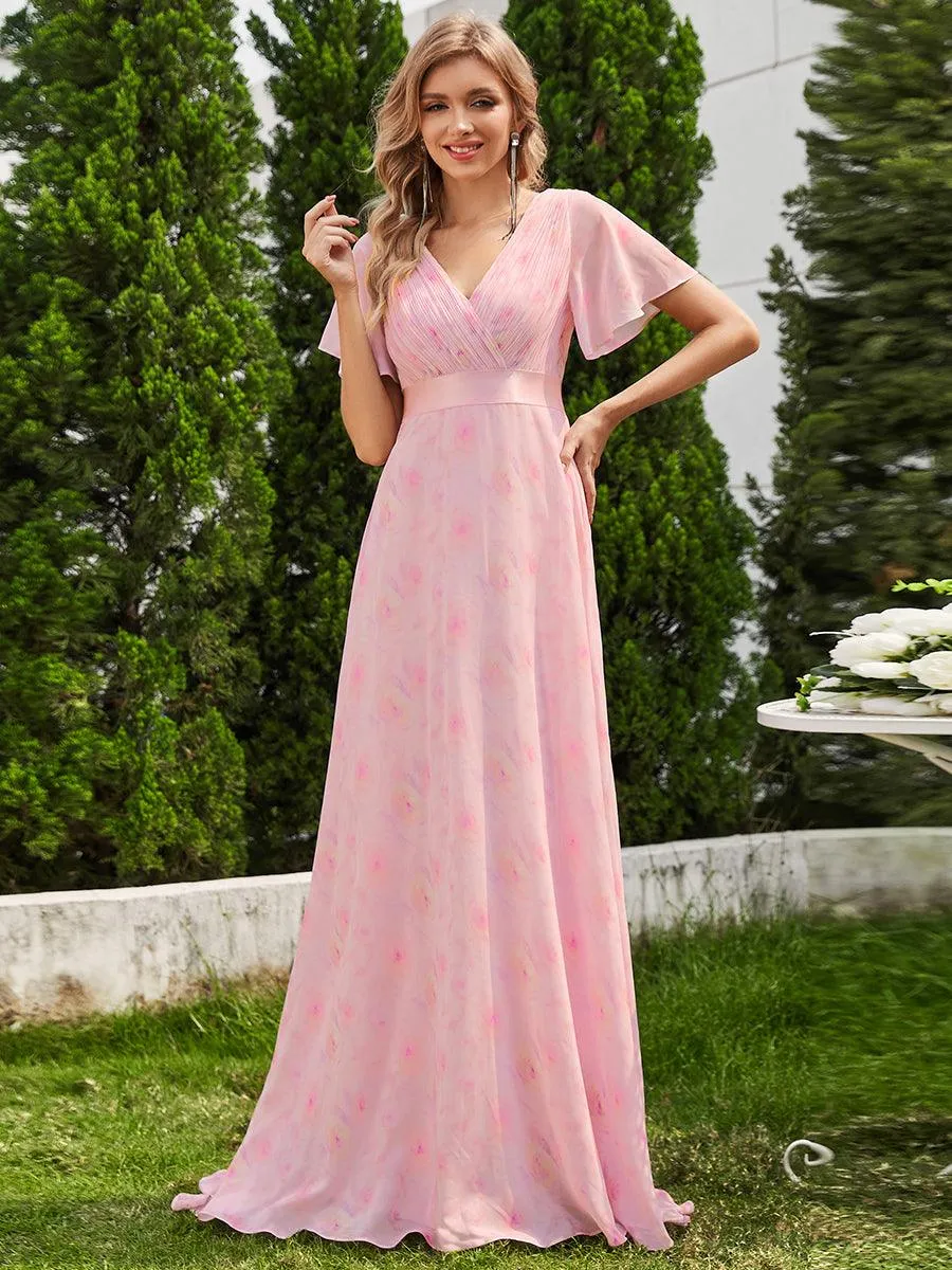 Robe Demoiselle d'Honneur Longue en Mousseline à Col en V