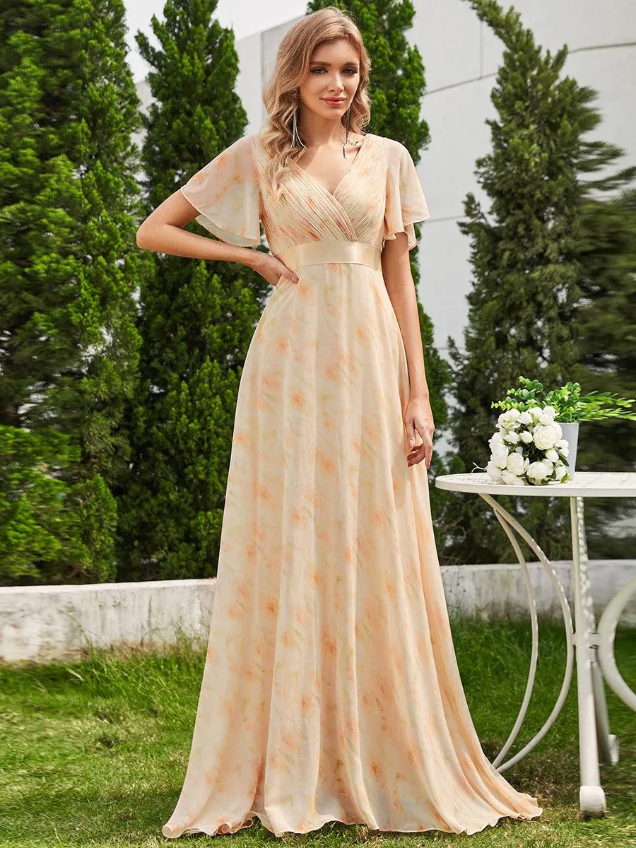 Robe Demoiselle d'Honneur Longue en Mousseline à Col en V