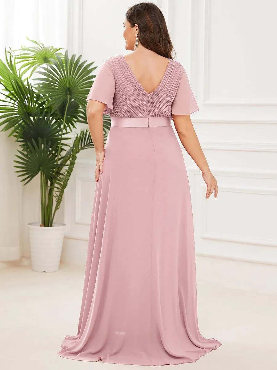 Robe Demoiselle d'Honneur Longue en Mousseline à Col en V