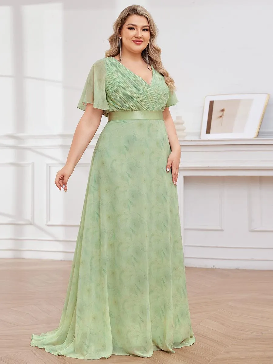 Robe Demoiselle d'Honneur Longue en Mousseline à Col en V