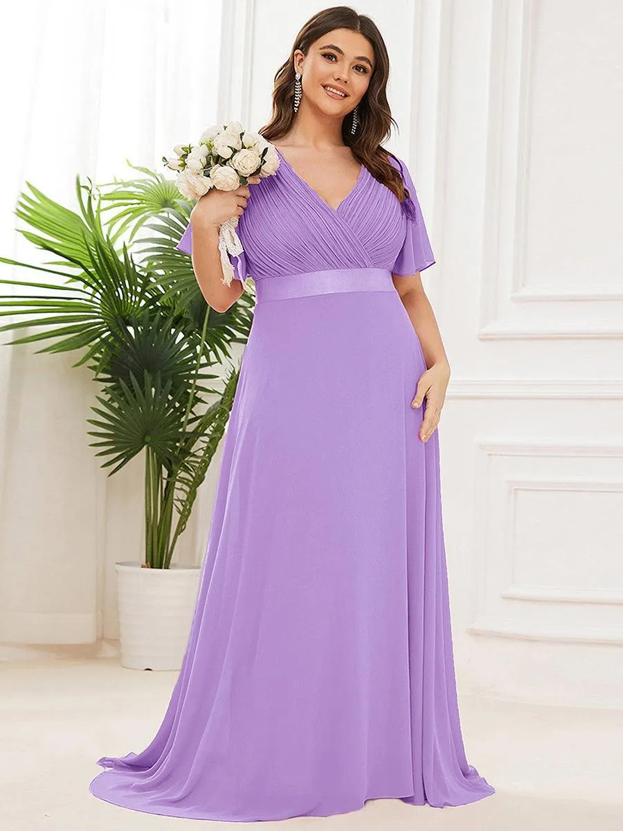 Robe Demoiselle d'Honneur Longue en Mousseline à Col en V