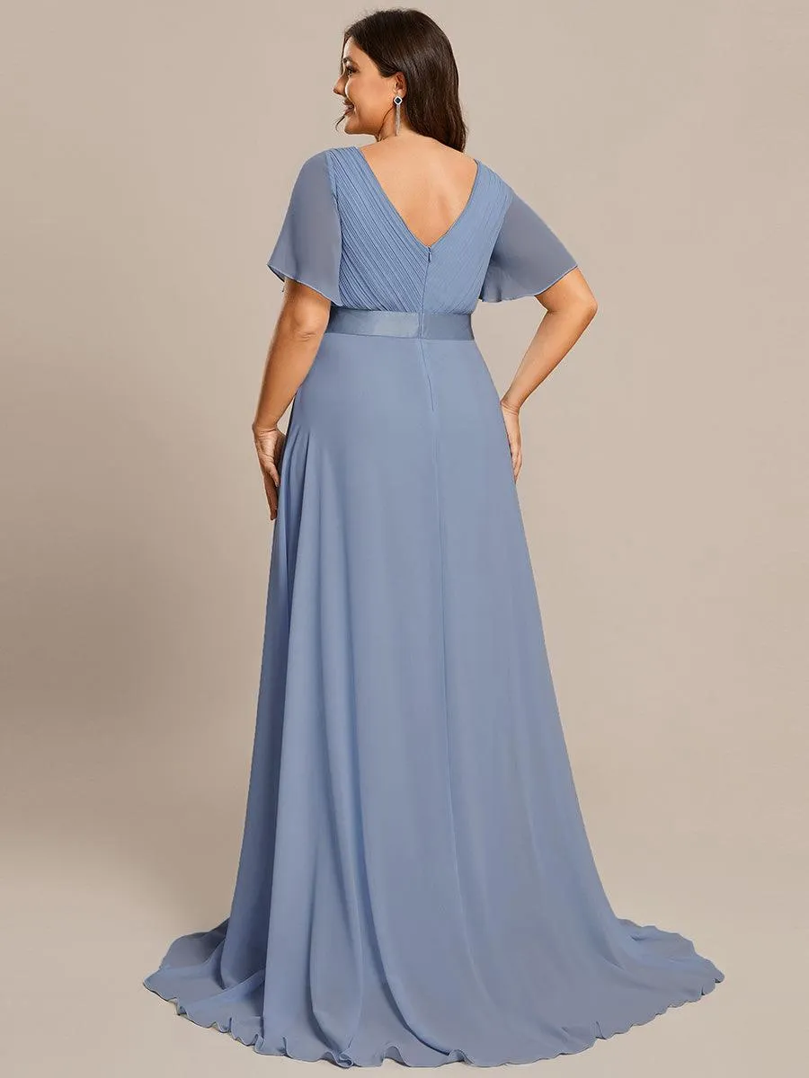 Robe Demoiselle d'Honneur Longue en Mousseline à Col en V
