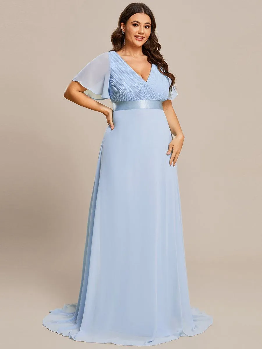 Robe Demoiselle d'Honneur Longue en Mousseline à Col en V