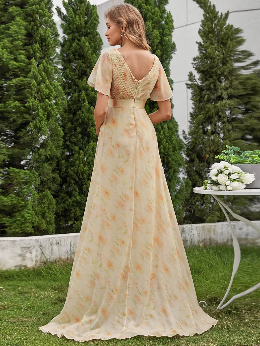 Robe Demoiselle d'Honneur Longue en Mousseline à Col en V