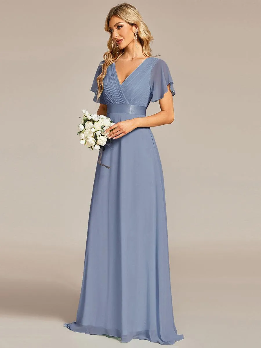 Robe Demoiselle d'Honneur Longue en Mousseline à Col en V