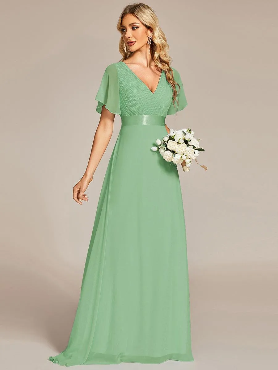 Robe Demoiselle d'Honneur Longue en Mousseline à Col en V