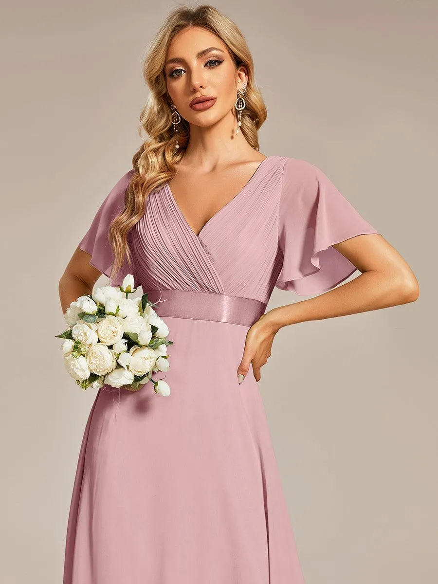 Robe Demoiselle d'Honneur Longue en Mousseline à Col en V