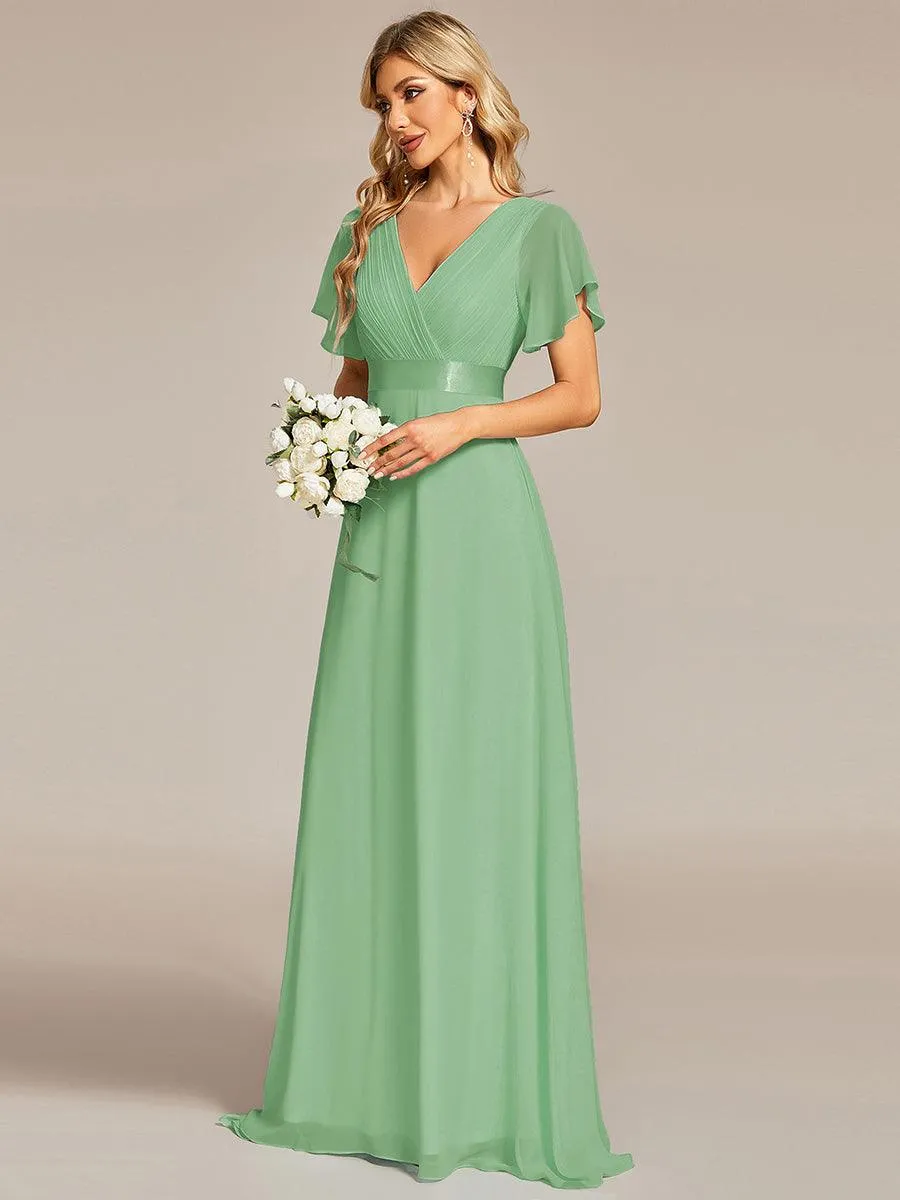 Robe Demoiselle d'Honneur Longue en Mousseline à Col en V