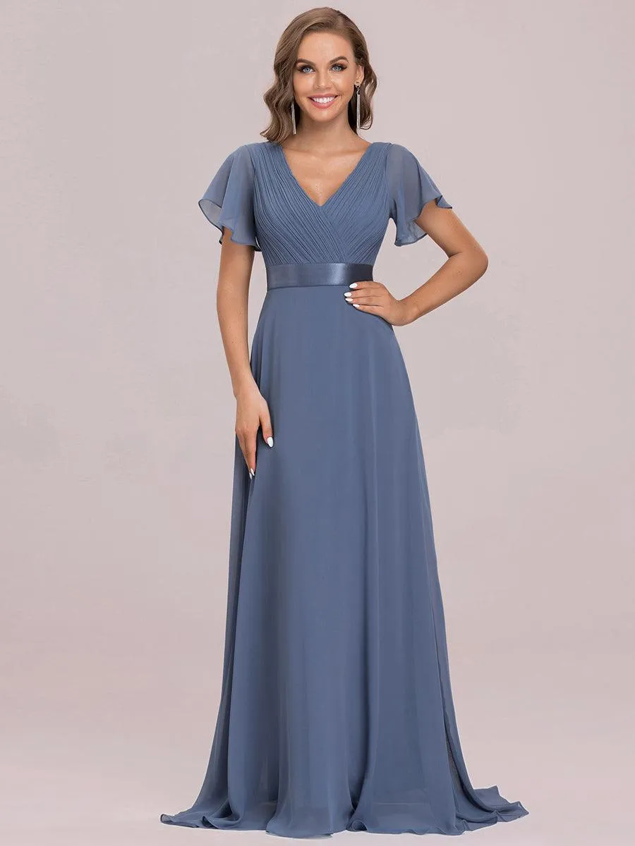 Robe Demoiselle d'Honneur Longue en Mousseline à Col en V
