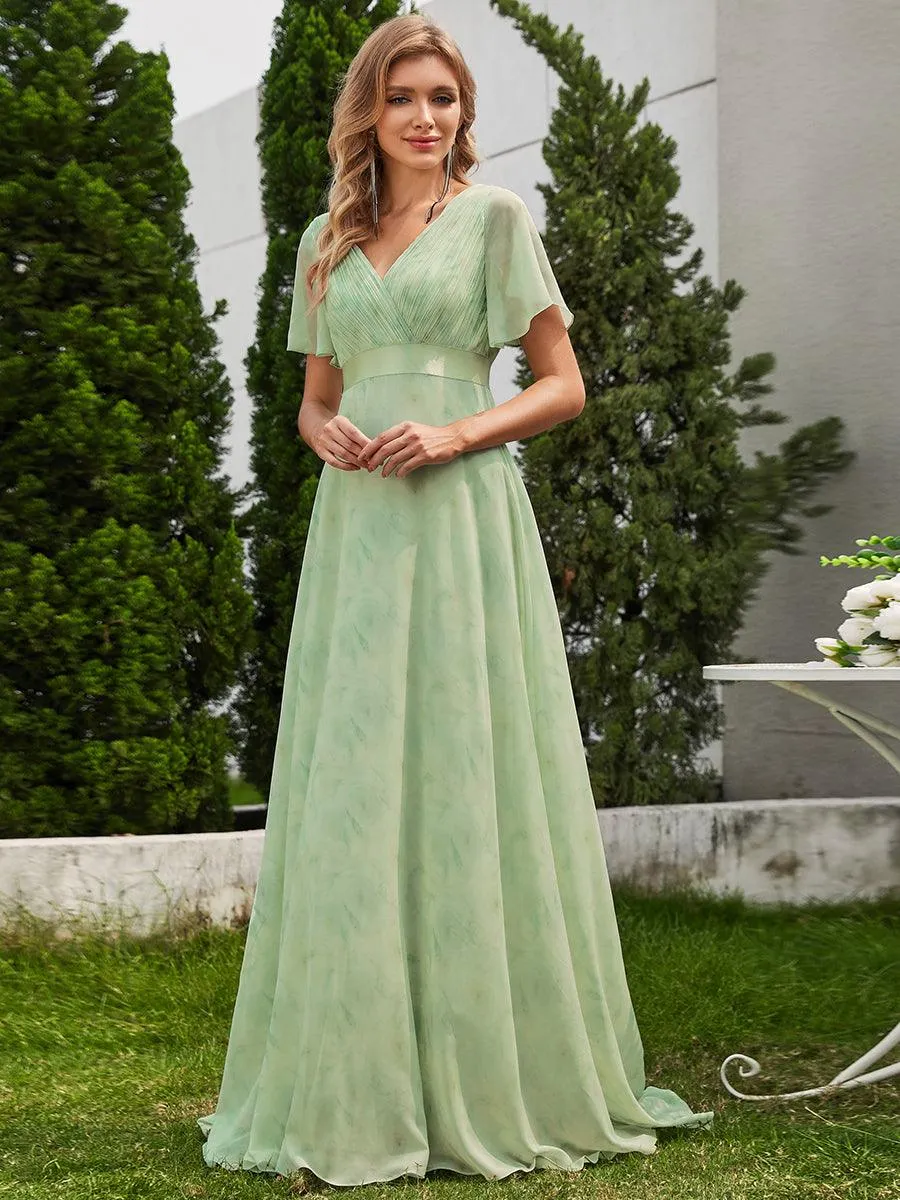 Robe Demoiselle d'Honneur Longue en Mousseline à Col en V