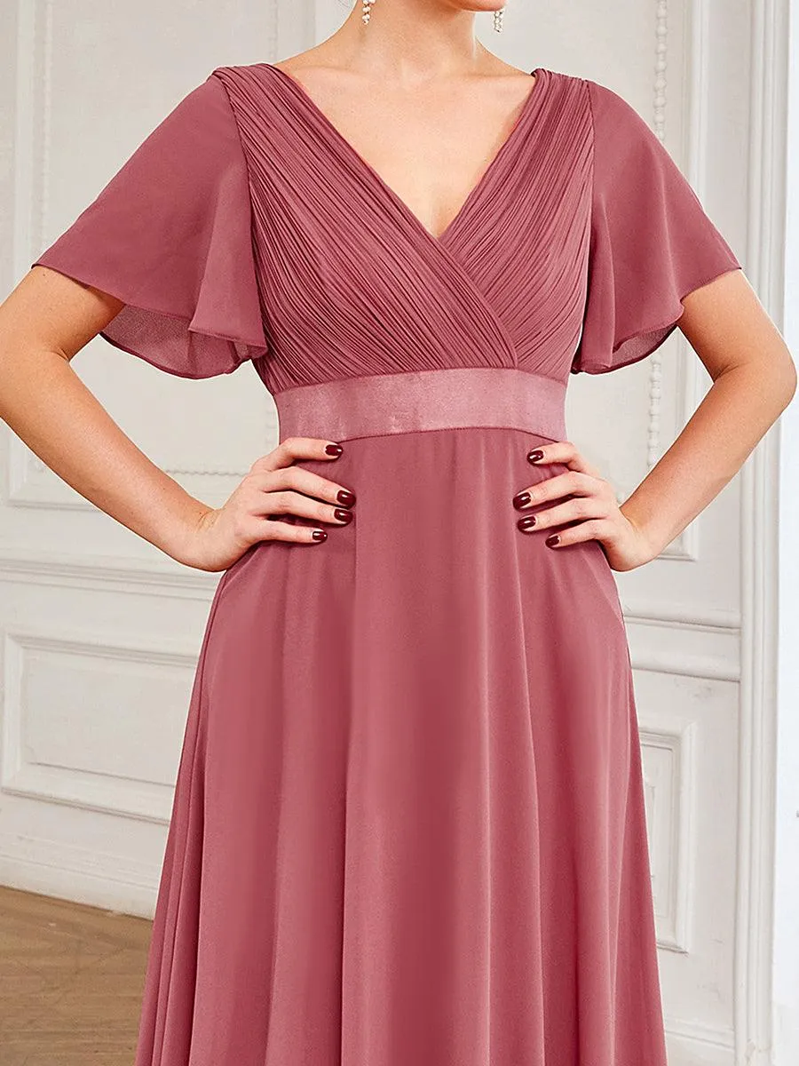 Robe Demoiselle d'Honneur Longue en Mousseline à Col en V