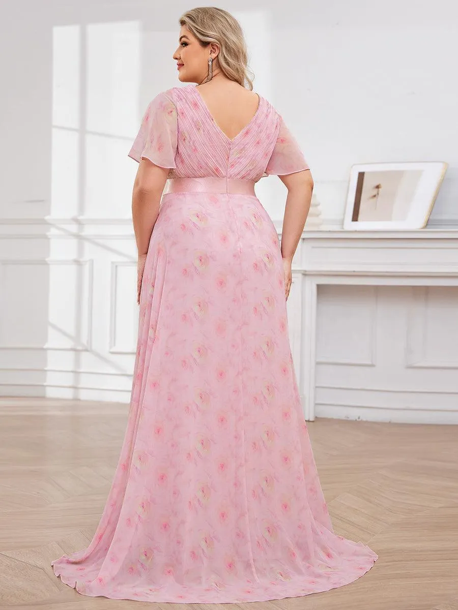Robe Demoiselle d'Honneur Longue en Mousseline à Col en V