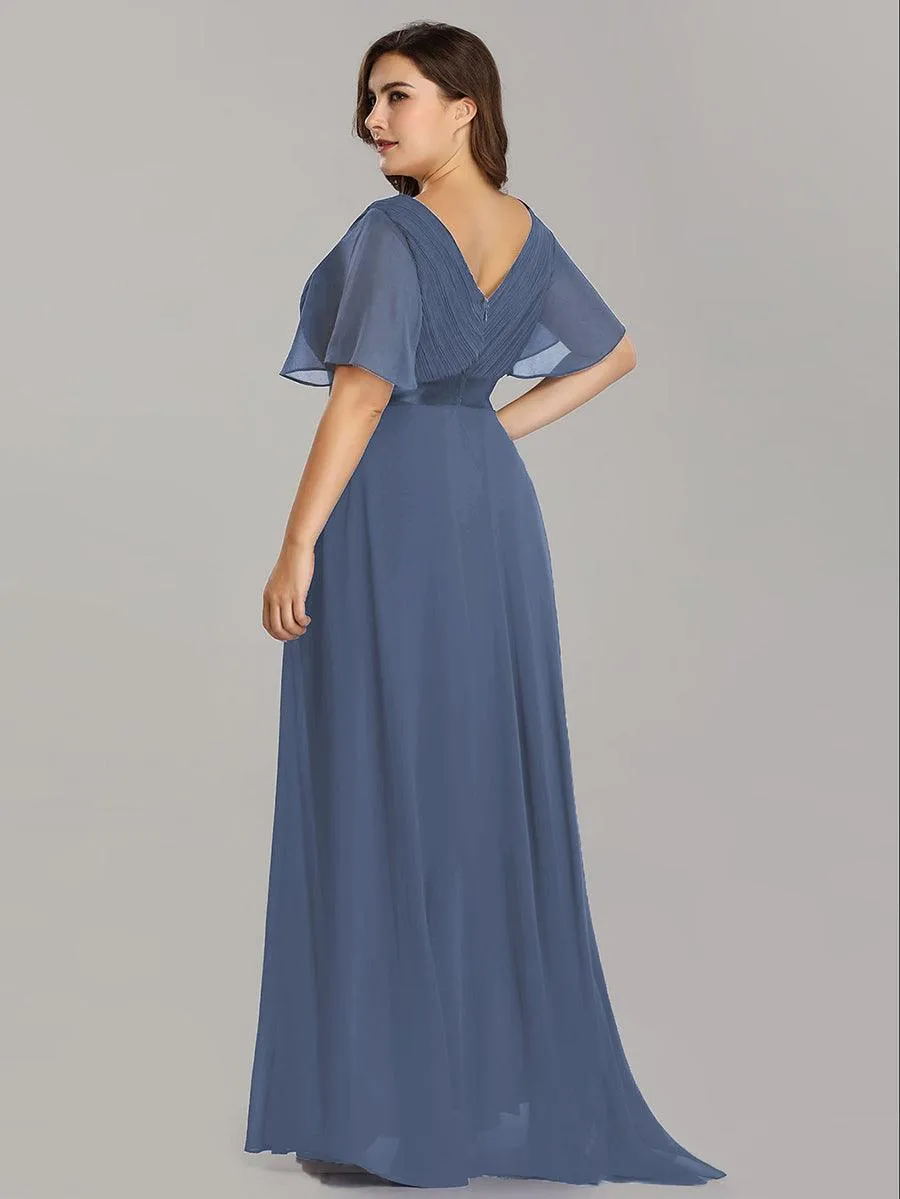 Robe Demoiselle d'Honneur Longue en Mousseline à Col en V