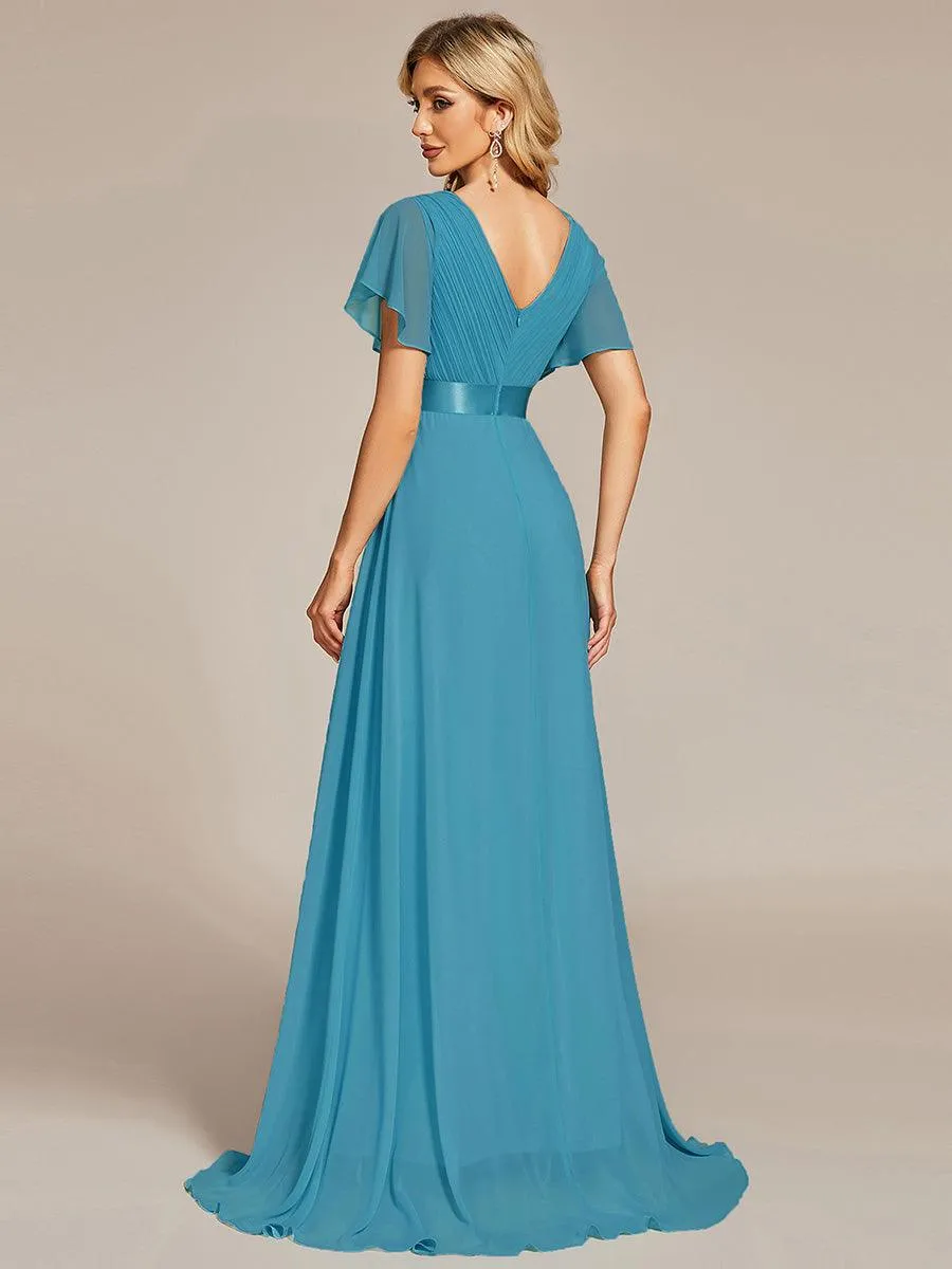 Robe Demoiselle d'Honneur Longue en Mousseline à Col en V