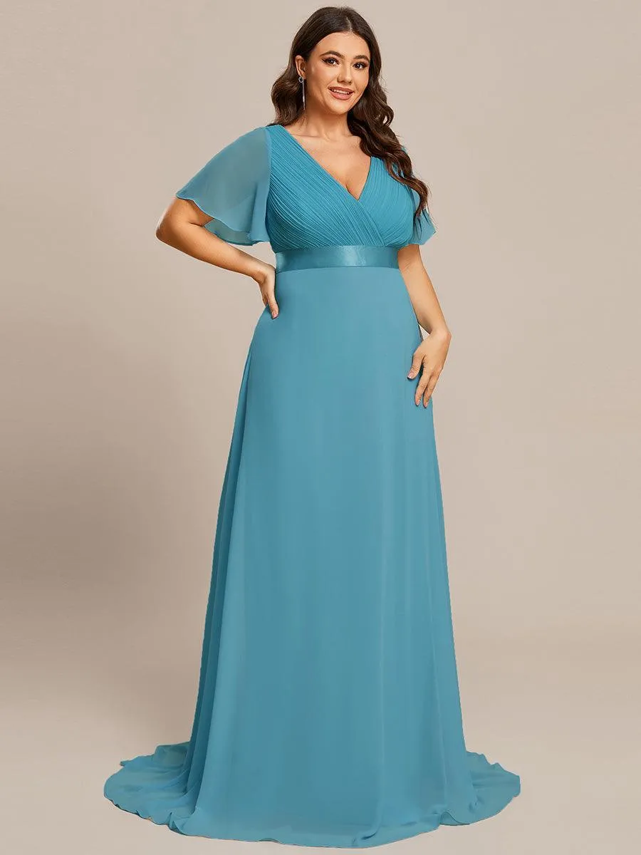 Robe Demoiselle d'Honneur Longue en Mousseline à Col en V