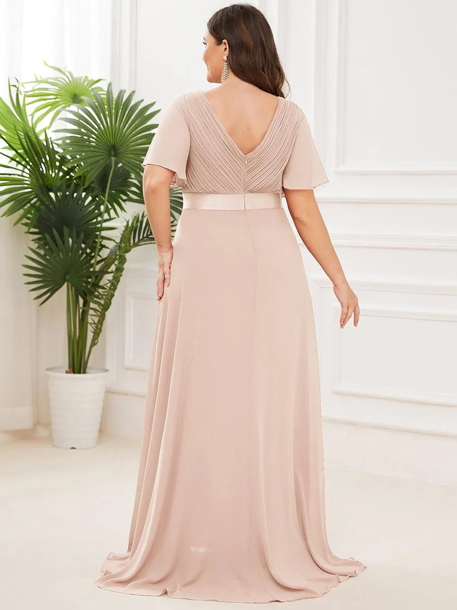 Robe Demoiselle d'Honneur Longue en Mousseline à Col en V